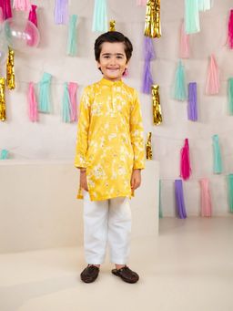 JILMIL - Boys Yellow Linen Satin Kurta With Pant