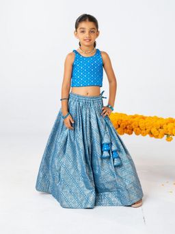 JILMIL - Girls Royal Blue Zari Lehenga With Blouse