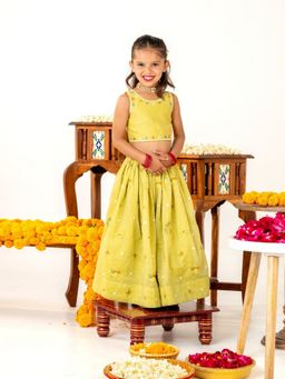 JILMIL - Girls Light Yellow Embroidered Lehenga With Blouse