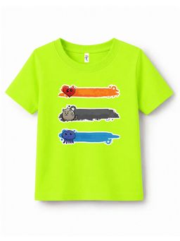 KAVEE - Neon Green Pure Cotton Coloured Lines Printed T-Shirt