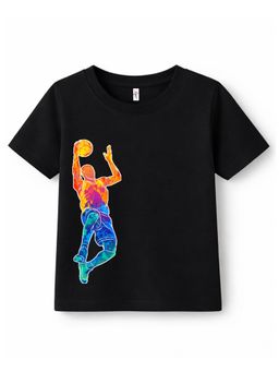 KAVEE - Black Pure Cotton Ball Player Printed T-Shirt