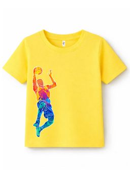 KAVEE - Yellow Pure Cotton Ball Player Printed T-Shirt