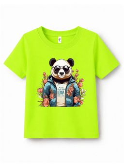 KAVEE - Neon Green Pure Cotton Panda Printed T-Shirt