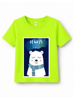 KAVEE - Neon Green Pure Cotton Bear Printed T-Shirt