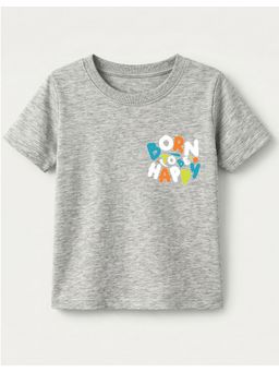 KAVEE - Grey Pure Cotton Born To Be Happy Text Printed T-Shirt