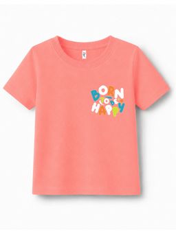 KAVEE - Peach Pure Cotton Born To Be Happy Text Printed T-Shirt