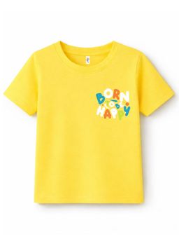 KAVEE - Yellow Pure Cotton Born To Be Happy Text Printed T-Shirt