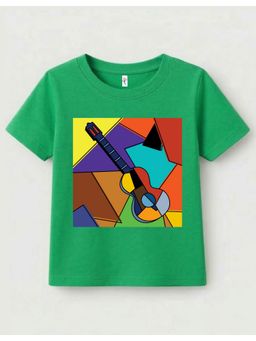 KAVEE - Green Pure Cotton Abstract Guitar Printed T-Shirt