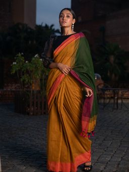 Beatitude - Mustard Shade Cotton Saree With Unstitched Blouse