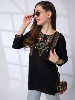 Globus - Women Black Embroidered Tunic