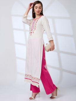 Globus - Women Off White Embroidered Kurta