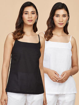 Fabindia - Cotton Short Slips (White And Black) (Pack of 2)