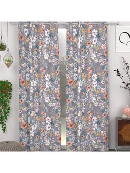 CHHAVI INDIA - Floral Grey Semi-Transparent Door Curtains - 7 Feet (Pack of 2)