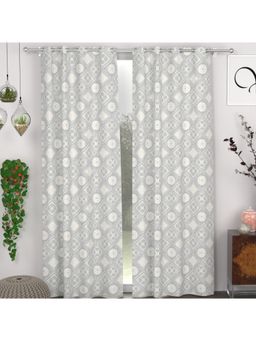 CHHAVI INDIA - Ethnic Damask Light Grey Semi-Transparent Door Curtains - 7 Feet (Pack of 2)