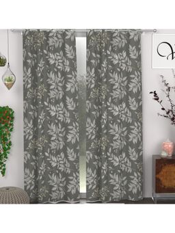 CHHAVI INDIA - Leafy Vine Dark Grey Semi-Transparent Door Curtains - 7 Feet (Pack of 2)