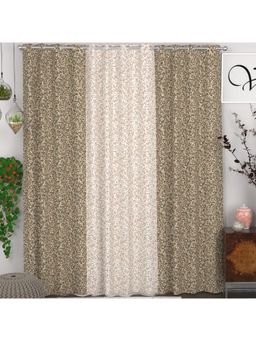 CHHAVI INDIA - Ditsy Floral Olive Green & White Semi-Transparent Door Curtains - 7 Feet (Pack of 3)