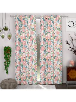 CHHAVI INDIA - Colorful Floral Off-White, Pink & Blue Semi-Transparent Door Curtains - 7 Feet (Pack of 2)