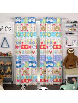 CHHAVI INDIA - Cartoon Print Multi-Color Kids Room Semi-Transparent Door Curtains - 7 Feet (Pack of 2)