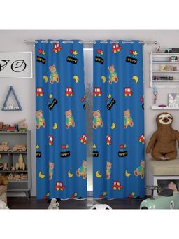 CHHAVI INDIA - Cartoon Bear & Car Blue Semi-Transparent Kids Door Curtains - 7 Feet (Pack of 2)