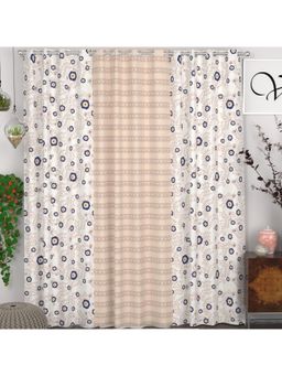 CHHAVI INDIA - Off-White, Beige & Blue Floral & Stripes Semi-Transparent Door Curtains - 7 Feet (Pack of 3)