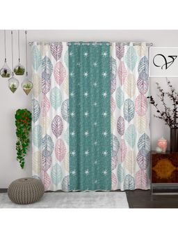 CHHAVI INDIA - Coordinated Leaf Print & Teal Semi-Transparent Door Curtains - 7 Feet (Pack of 3)