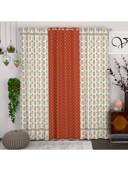 CHHAVI INDIA - Traditional Ethnic Off-White, Rust Orange & Green Coordinated Curtains - 7 Feet (Pack of 3)