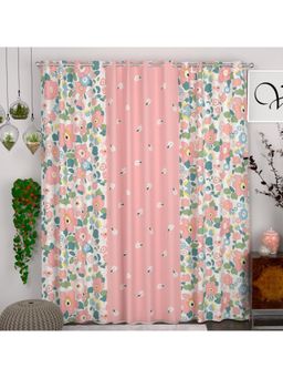 CHHAVI INDIA - Coordinated Floral & Ditsy Pink Semi-Transparent Door Curtains - 7 Feet (Pack of 3)