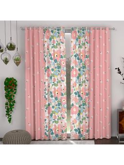 CHHAVI INDIA - Coordinated Floral Pink & White Semi-Transparent Door Curtains - 7 Feet (Pack of 4)