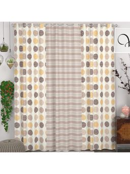 CHHAVI INDIA - Polka Dot & Stripes Off-White, Brown & Yellow Semi-Transparent Door Curtains - 7 Feet (Pack of 3)