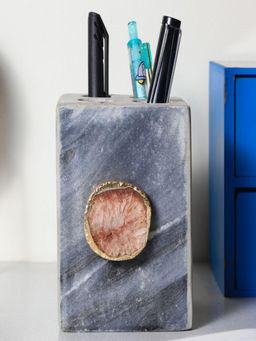 Homearte - Grey Marble with Brown Agate Pen Stand