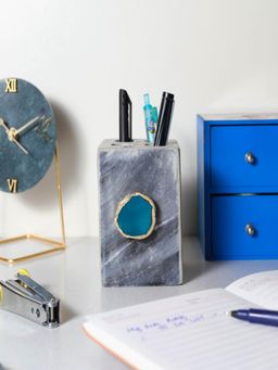 Homearte - Grey Marble with Green Agate Pen Stand