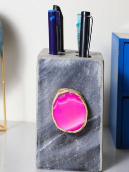 Homearte - Grey Marble with Pink Agate Pen Stand