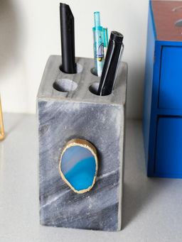 Homearte - Grey Marble with Turquoise Agate Pen Stand