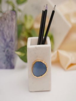 Homearte - White Marble with Blue Agate Pen Stand