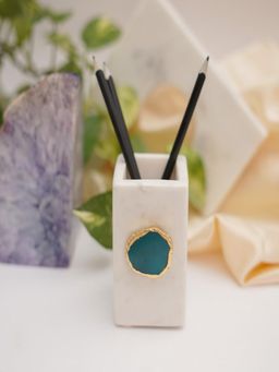 Homearte - White Marble with Green Agate Pen Stand
