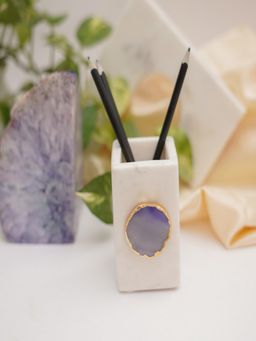 Homearte - White Marble with Purple Agate Pen Stand