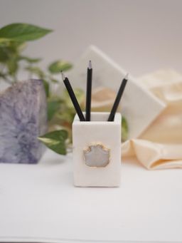 Homearte - White Marble with White Agate Pen Stand