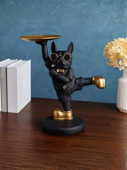 Smokey Cocktail - Black Dancing Dog Figurine with Tray