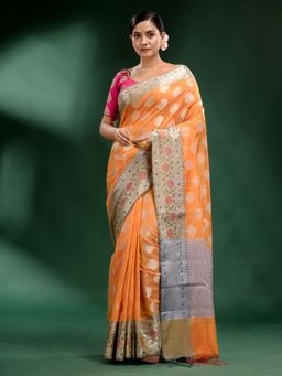 CHARUKRITI - Light Peach Pure Silk Handwoven Soft Saree with Unstitched Blouse