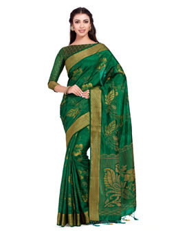 Mimosa - Silk Green Saree With Blouse Piece