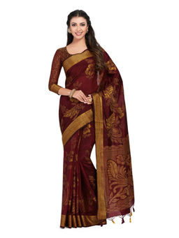 Mimosa - Silk Maroon Saree With Blouse Piece