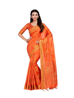 Mimosa - Silk Orange Saree With Blouse Piece