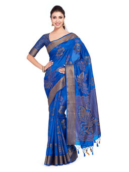 Mimosa - Silk Blue Saree With Blouse Piece
