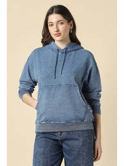 Allen Solly - Blue Solid Hooded Neck Sweatshirt