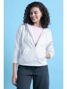 Allen Solly - White Solid Hooded Neck Sweatshirt