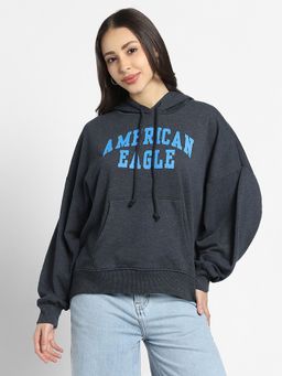 American Eagle - Grey Ae Fleece Graphic High-Low Hoodie