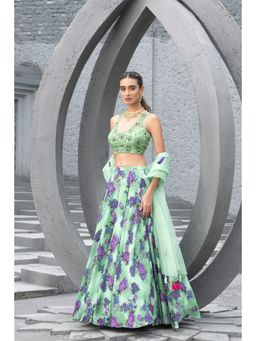 Chhavvi Aggarwal - Women Floral Green Lehenga with Choli & Dupatta (Set of 3)