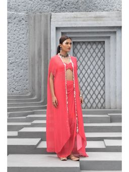 Chhavvi Aggarwal - Women Printed Red Crop Top with Skirt & Cape (Set of 3)