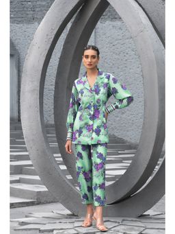 Chhavvi Aggarwal - Women Floral Green Jacket with Pant (Set of 2)