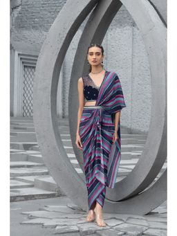 Chhavvi Aggarwal - Women Multi-Color Pre-Draped Sareewith Stitched Blouse & Belt